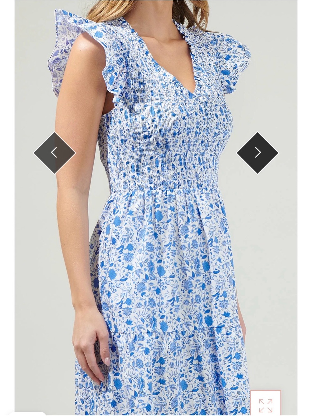 Sugarlips Blue Floral Smocked Maxi Dress - Picture 5 of 15